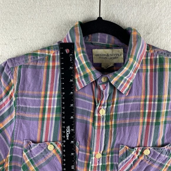 Denim & Supply Ralph Lauren Button Up Womens S Small Purple Plaid Short Sleeve - Picture 9 of 15